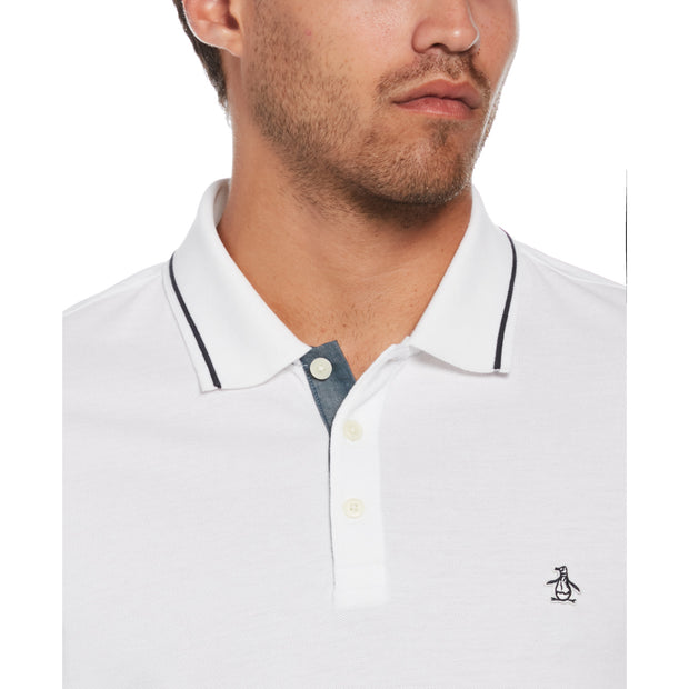 Cotton Birdseye Pique Tipped Polo Shirt In Bright White