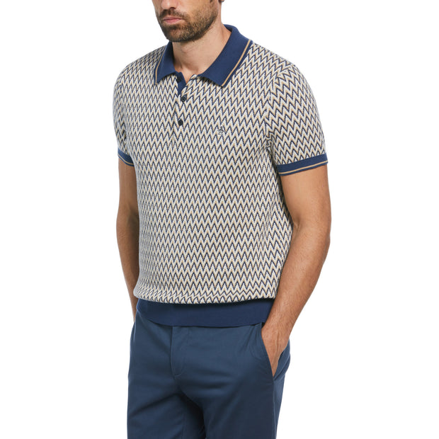 Cotton Jacquard Sweater Polo Shirt In Birch