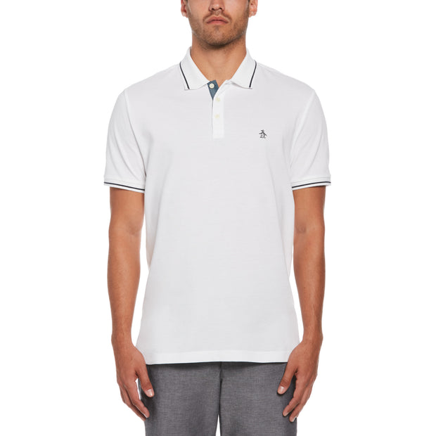 Cotton Birdseye Pique Tipped Polo Shirt In Bright White