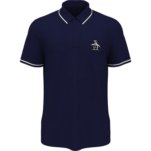 Oversized Pete Tipped Short Sleeve Golf Polo Shirt In Black Iris