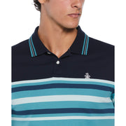 Cotton Interlock Yarn Dyed Striped Polo Shirt In Teal