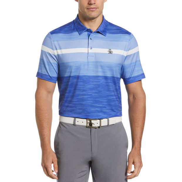 Colour Block Engineered Marl Stripe Golf Polo Shirt In Amparo Blue