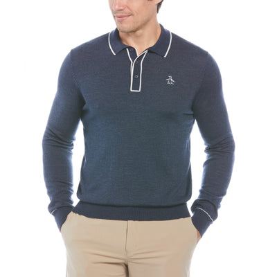 The Earl Merino Wool Blend Golf Sweater In Black Iris Bijou Heather