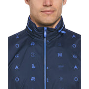 Logo Print Golf Wind Jacket With Hidden Hood In Black Iris