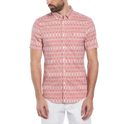 Cotton Twill Allover Diamond Print Shirt In Mineral Red