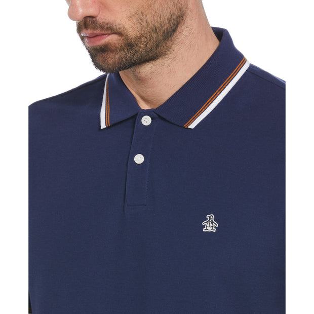 Organic Cotton Pique Shirt With Tipped Collar In Medieval Blue