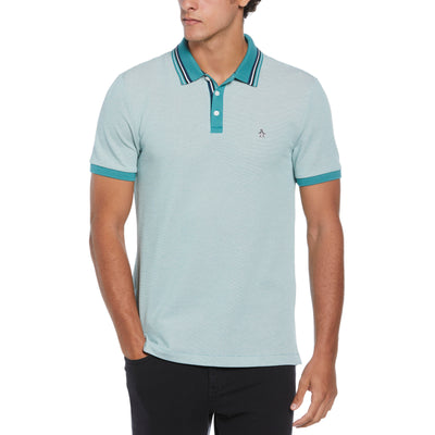 Birdseye Pique Tipped Polo Shirt In Blue Haze