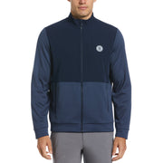 Colour Block Fleece Full Zip Golf Jacket In Black Iris Bijou Heather