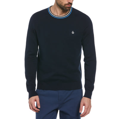 Tipped Crew Neck Jumper In Dark Sapphire