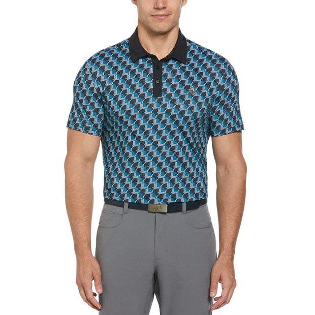 All Over Penguin Print Golf Polo Shirt In Caviar