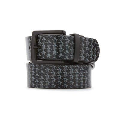 Pete Logo Patterned Reversible Belt In Caviar