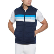 Retro Colour Block Mixed Media Insulated Golf Gilet In Black Iris