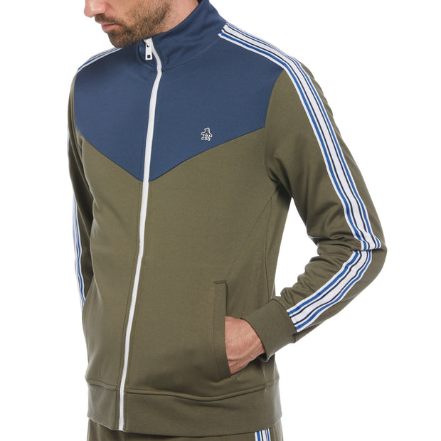 Chevron Double Knit Track Jacket In Dusty Olive