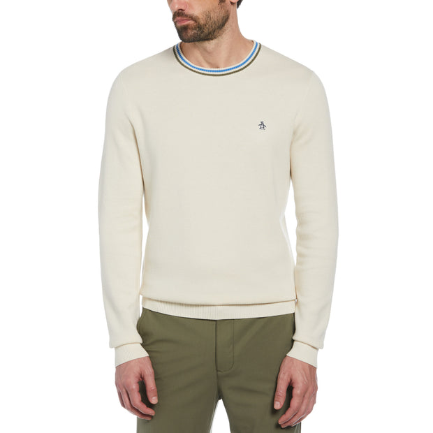 Tipped Crew Neck Jumper In Birch