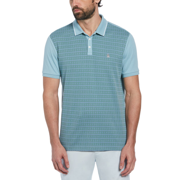 Jacquard Front Basketweave Pattern Short Sleeve Polo Shirt In Blue ...