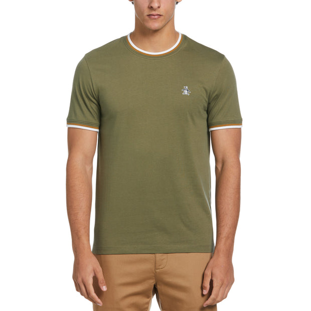 Tipped Ringer Sticker Pete T-Shirt In Dusty Olive