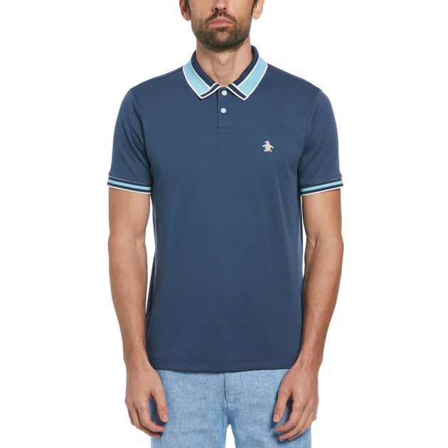 Interlock Novelty Collar Polo Shirt In Blue | Original Penguin®