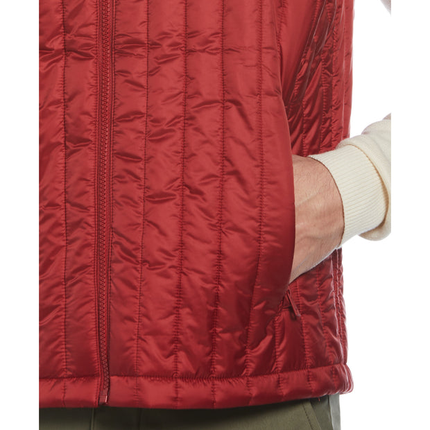 Poly Fill Vertical Channel Gilet In Red Dahlia