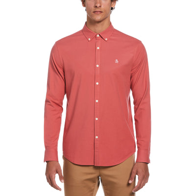 Ecovero Oxford Stretch Long Sleeve Shirt In Mineral Red