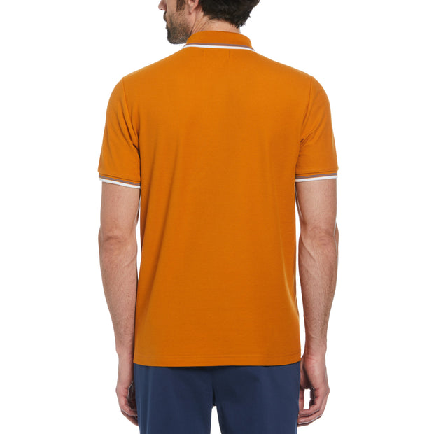 Organic Cotton Pique Short Sleeve Polo Shirt With Tipped Collar In Sudan Brown