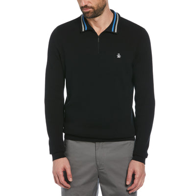 1/4 Zip Tipped Jumper In True Black