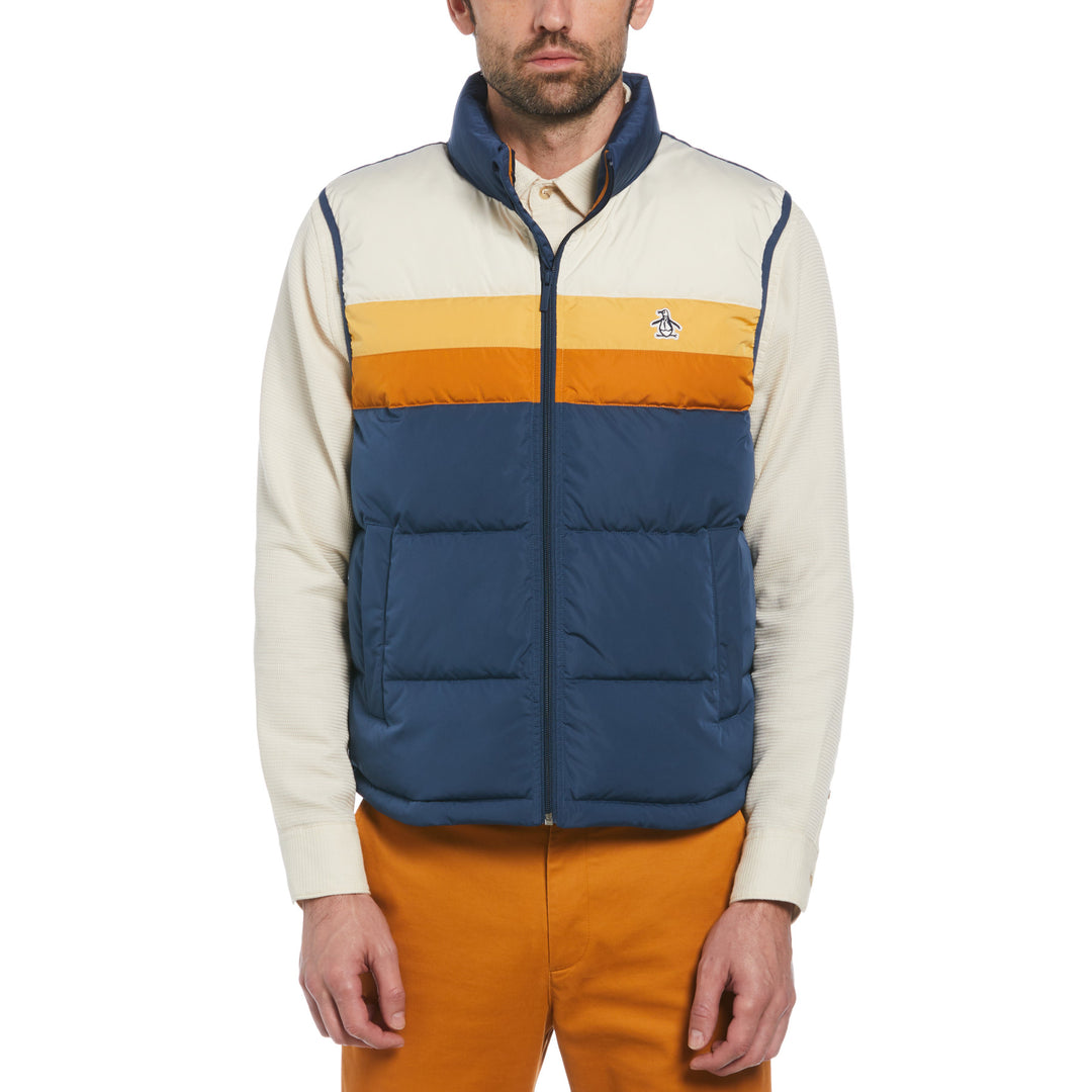 Faux Down Color Block Vest In Blue Original Penguin
