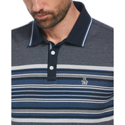 All Over Jaquard Striped Polo Shirt In Sargasso Sea