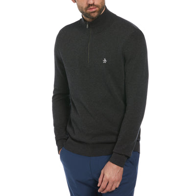 1/4 Zip Cotton Jersey Sweater In Dark Charcoal Heather