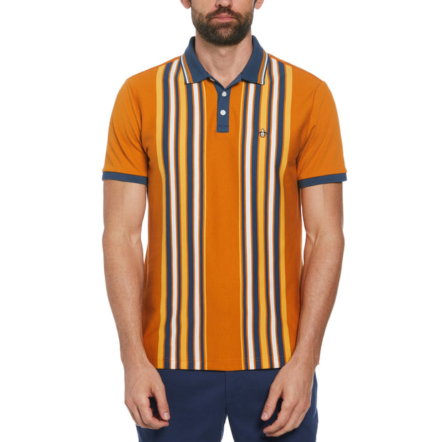 Organic Cotton Bowling Stripe Polo In Sudan Brown