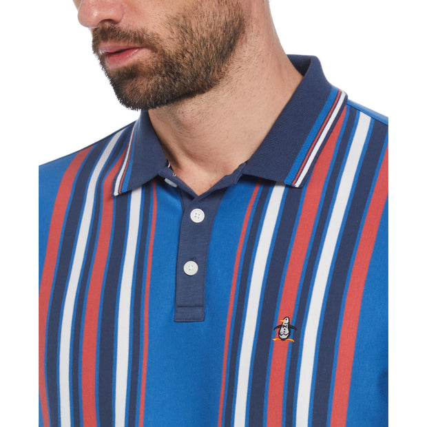 Organic Cotton Bowling Stripe Polo In Star Sapphire