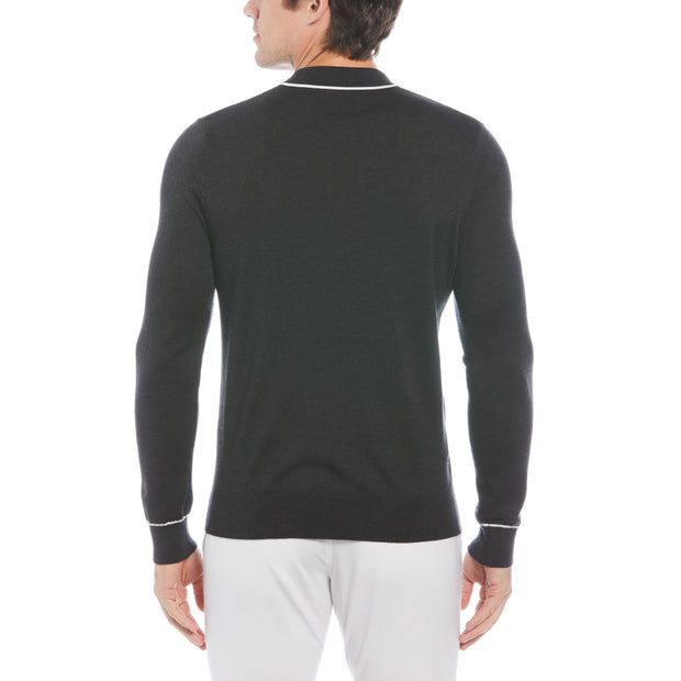 The Earl Merino Wool Blend Golf Sweater In Dark Caviar Heather