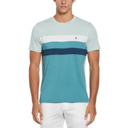 Cotton Jersey Yarn Dyed Chest Stripe T-Shirt In Teal