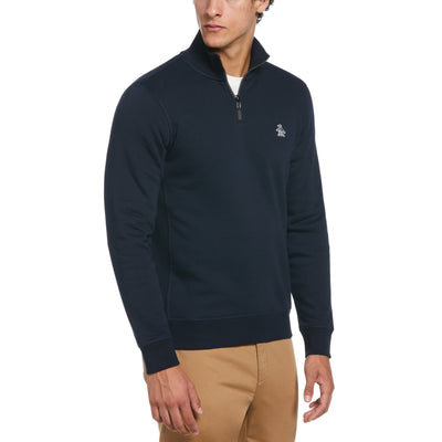 Sticker Pete Fleece Organic Cotton Quarter Zip Sweatshirt In Dark Sapphire