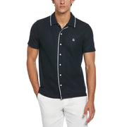 Button Front Textured Earl Polo Shirt In Dark Sapphire