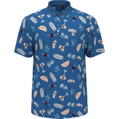 All-Over Oversized Cocktail Print Short Sleeve Golf Polo Shirt In Mediterranian Blue