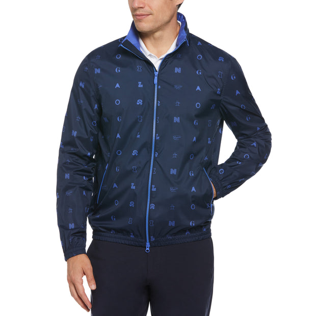 Logo Print Golf Wind Jacket With Hidden Hood In Black Iris