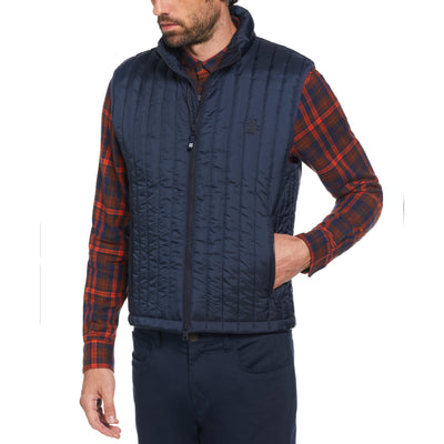 Poly Fill Vertical Channel Gilet In Dark Sapphire