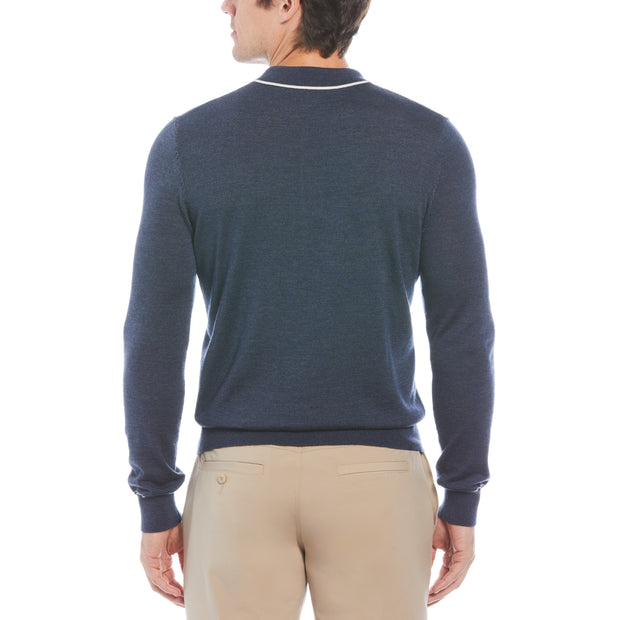 The Earl Merino Wool Blend Golf Sweater In Black Iris Bijou Heather