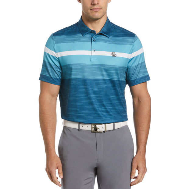 Colour Block Engineered Marl Stripe Golf Polo Shirt In Corsair