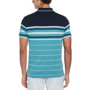 Cotton Interlock Yarn Dyed Striped Polo Shirt In Teal