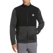 Colour Block Fleece Full Zip Golf Jacket In Dark Caviar Heather