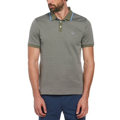 Jacquard Polo Shirt With Tipping In Dusty Olive