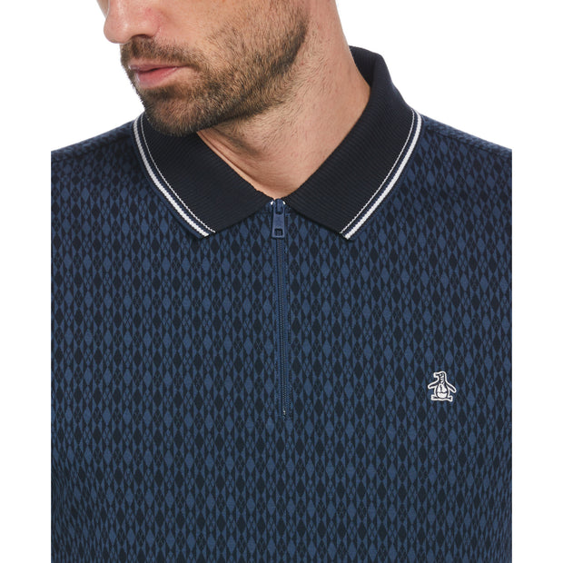 Jacquard Argyle Print 1/4 Zip Polo In Sargasso Sea