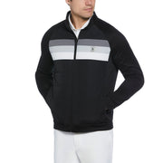 Retro Colour Block Mixed Media Insulated Full Zip Golf Jacket In Caviar