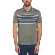 All Over Jaquard Striped Polo Shirt In Dusty Olive