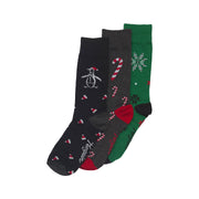 3 Pack Fairisle Santa Pete Ankle Socks In True Black