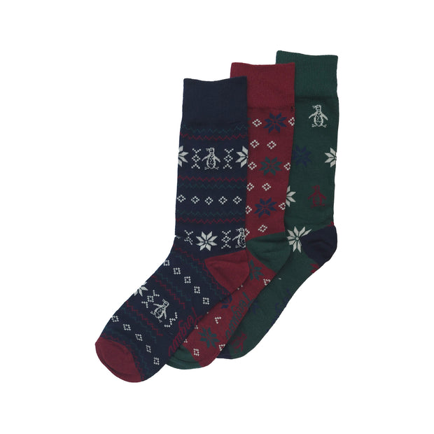 3 Pack Snowflake Ankle Socks In Blue/Red