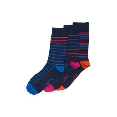 3 Pack Penguin Design Ankle Striped Socks In Black Blue