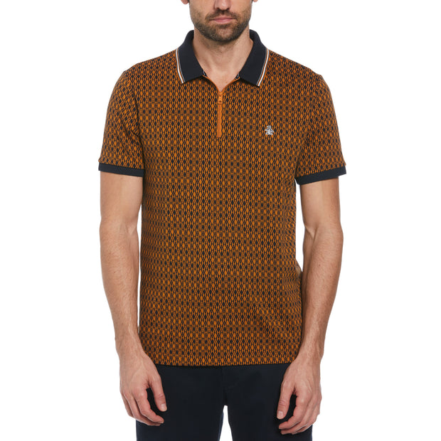 Jacquard Argyle Print 1/4 Zip Polo In Sudan Brown