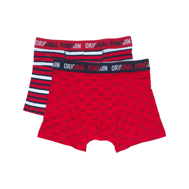 2 Pack Penguin Print & Striped Underwear In Red